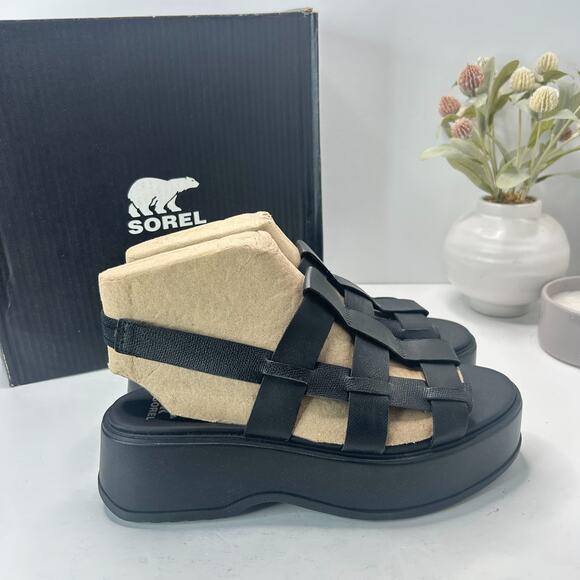 Sorel Dayspring Slingback Cage Platform Sandal Black NL5083-010 Women's 12 NWB - Picture 1 of 10